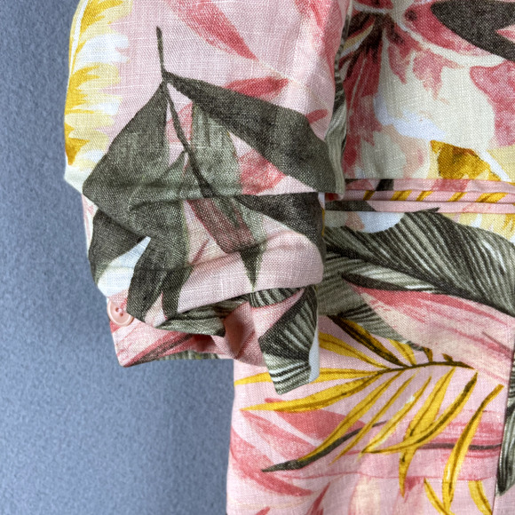 Joie Kishina Linen Blazer Womens 4 Pink Floral Tropical Hawaiian Career Office - Picture 4 of 14